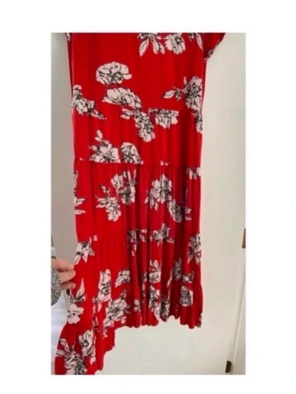 FREE PEOPLE Red Floral Print Midi Tiered Dress Size Medium!